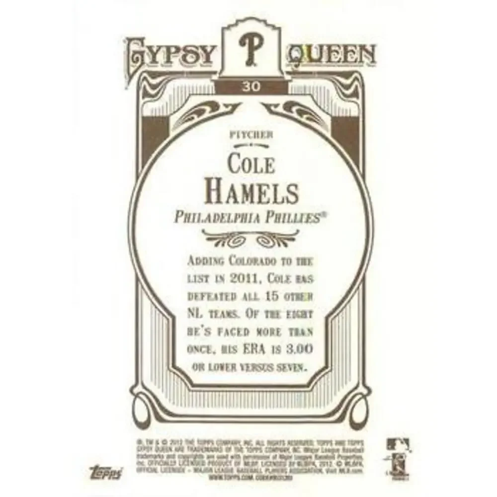 2012 Topps Gypsy Queen Cole Hamels # 30 Philadelphia Phillies